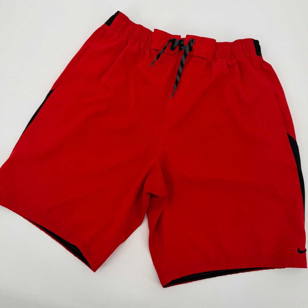 Nike Mens Red Black Swim Trunks Board Shorts Size Large Sporty Beach Surf Active